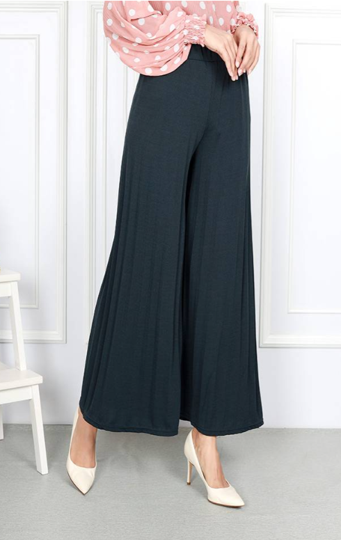 QA-869 - Pleated Wide Leg Palazzo Dark Grey